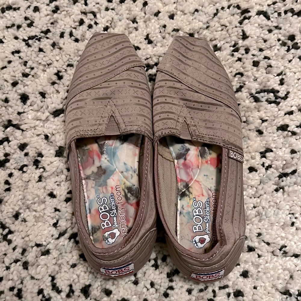 Memory foam slip on shoes. Tan. Size 7. Brand: Bob’s